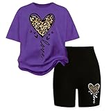 LKALPSQ Little Girls Summer Clothes Set Teen Girls 2-Piece Outfit Trendy Short Sleeve Top +Shorts Outfits for Teens Size 11-12 Years Purple