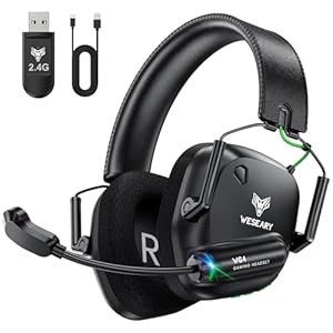 WESEARY Wireless Gaming Headset for PC, PS5, PS4, Mac, Switch, Mobile Dual-Mode 2.4GHz & Bluetooth 5.4, Gaming Headphones with ENC Noise Cancelling Mic, Ultra-Low Latency, Stereo Sound, Soft Earmuffs