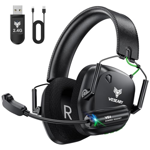 WESEARY WG4 Cascos Gaming Inalambricos, Auriculares Gaming de 2.4G para PS5, PS4, PC, Switch, Mobile, Sonido Estéreo Auriculares con Microfono, Duración 45Hr+