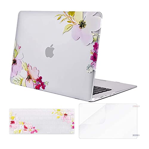 MOSISO Compatible with MacBook Air 13 inch Case (Models: A1369 & A1466, Older Version 2010-2017 Release), Plastic Pattern Hard Shell Case & Keyboard Cover & Screen Protector, Clear Base Peachblossom