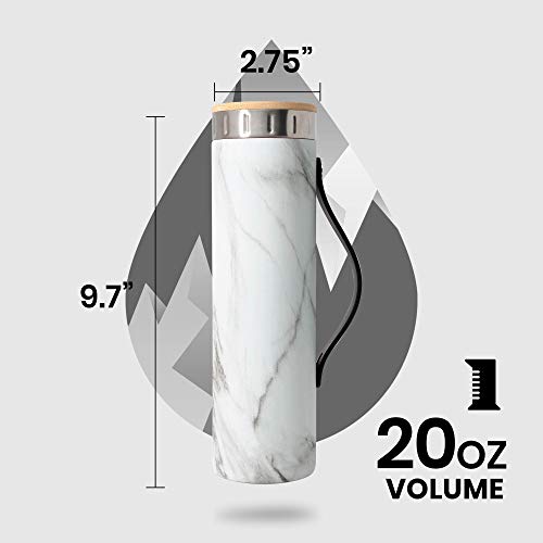 Botella de Agua Termo Elemental Iconic Serie Acero Inoxidable 20oz con Infusor y Filtro Interno Blanco Mármol miniatura 2
