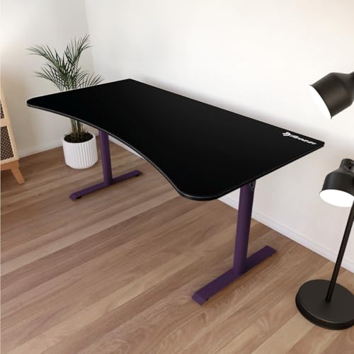 Image of Arozzi Arena Ultrawide Curved Gaming and Office Desk with Full Surface Water Resistant Desk Mat with 3 Custom Monitor Mount Cut Outs and Under The Desk Cable Management Netting - Deep Purple