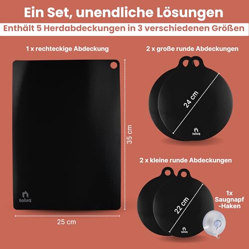 Herdabdeckung Induktionsfeld, Induktionsmatte - 5-Teile Set, bis 300°C beständig - Abdeckung Induktionskochfeld Schutzmatte, Induktionsschutzmatte Herdplatte Induktion Schutz - leicht zu reinigen
