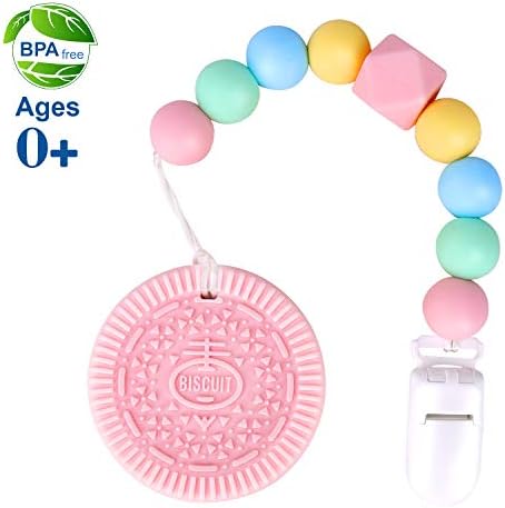 Baby Teething Toys, Teething Pain Relief, Silicone Teether with Pacifier Clip Natural BPA Free Raccoon for Freezer - Best Newborn Shower Gifts for Trendy Boy or Girl