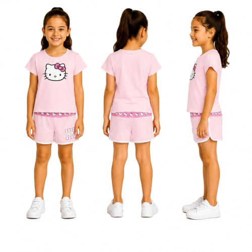 Image of Hello Kitty Girls Short Set - 2 Piece Short Sleeve Graphic Tee and Shorts Clothing Outfits (Sizes: 2T-12)