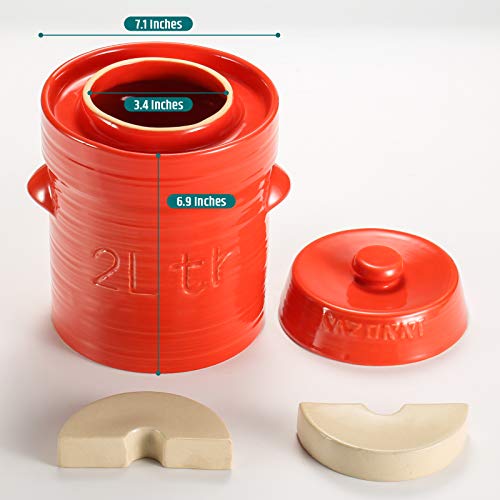 Razorri Comodo Ceramic Fermentation Crock - 2 Liter (0.5 Gallon) Traditional Water-Sealed Jar With Glazed Weights - Fermenter For Kombucha, Sauerkraut, Kimchi, Pickles (Tangerine Tango) #TOP3