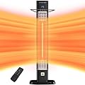 AKIRES Indoor Outdoor Patio Heater,1500W Electric Infrared Heater,34IN Portable Space Radiant Tower Heater with Remote,Waterproof,24H Timer,Large Room Heater for Garage Backyard Porch Balcony Shop