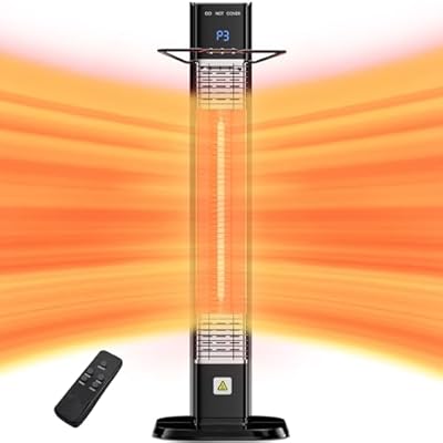AKIRES Indoor Outdoor Patio Heater,1500W Electric Infrared Heater,34IN Portable Space Radiant Tower Heater with Remote,Waterproof,24H Timer,Large Room Heater for Garage Backyard Porch Balcony Shop