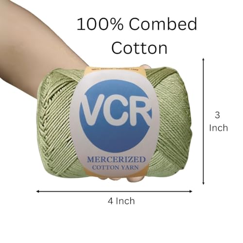 Image of VCR 4 Ply Grey Olive 100% Mercerized Cotton Yarn, 60 Grams Hank, 190 Meters Length, Cotton Combed Ball, Smooth and Glossy Crochet Yarn for Crochet and Knitting, Pack of 1, Suitable for DIY Crafts