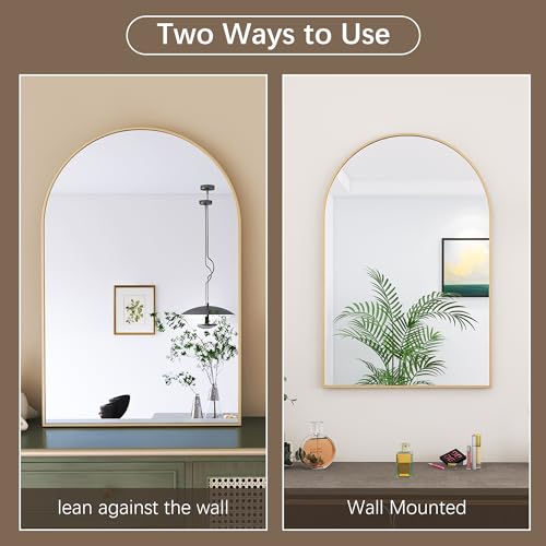 Image of LFT HUIMEI2Y Arched Wall Mirror, 24 inchx36 inchArched Wall Mounted Mirror with Aluminum Alloy Frame and Arch Top Rounded Corner for Bathroom, Bedroom, Living Room, Entryway, Gold