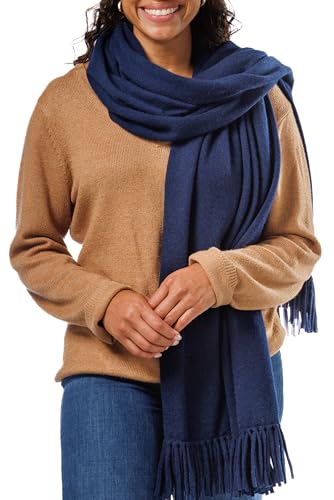 Fishers Finery Women's 100% Cashmere Knit Shawl Wrap with Fringe | Oversized 78” long by 28” wide