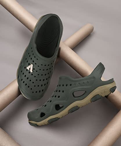 Image of Aqualite AL-635 Slip-On Clogs for Man with EVA Material | Anti-Skid | No Heel | Quick Dry | Lightweight Casual Multipurpose EVA Clogs for Men, Boys & Outdoor Use Olive Khaki Size-10