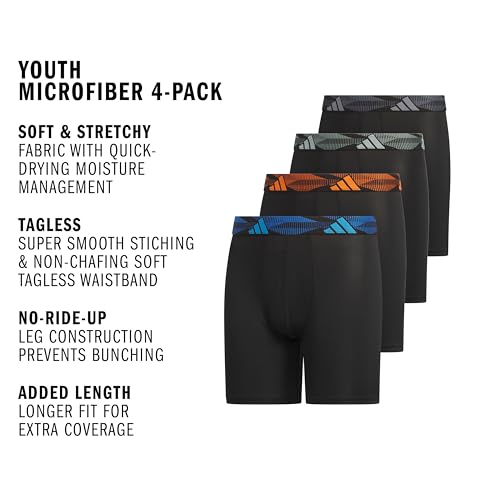 Image of adidas Boys Performance Microfiber Long Boxer Briefs (4-Pack or 3-Pack) Kids Underwear