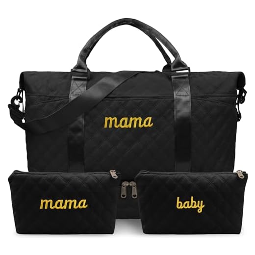 Mama Baby Pregnancy Hospital Bag Essentials for Women Labor Delivery Diaper Organizer with Shoe Compartment,2 Waterproof Toiletry Pouch Travel Duffle Bag for Mommy Weekender Overnight Gym Gifts,Black