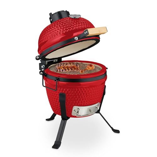 Kamado-Grill Relaxdays, 32 cm, Keramikgrill mit Thermometer
