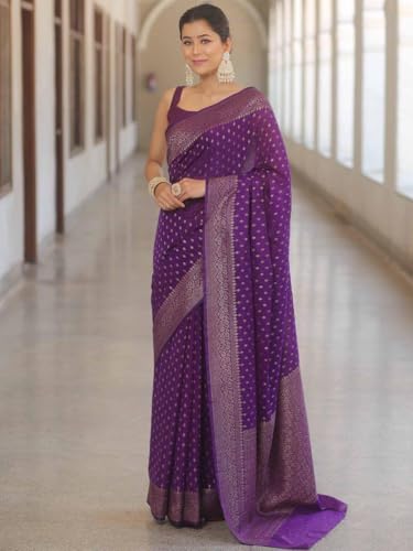 Image of Women's Soft Pure Silk Banarasi Saree and Unstitched Blouse Piece with Jacquard Zari Woven | Saree for Women