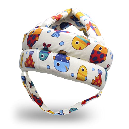Image of Baby Head Protector Baby Helmet for Crawling Walking, No Bumps Safety Head Adjustable Protective Cap for Walking, Playing (Fish)