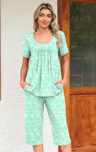 POPYOUNG Womens Pajama Sets Summer Ladies Pjs 2 Piece Loungewear Capri with Pockets Sleepwear2