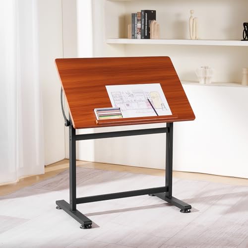 VEVOR Drafting Table, Adjustable 0°–90° Tilt Drawing Desk, Portable Artist Table with Black H-Frame and Brown Desktop, Wooden Painting Desk Craft Workstation for Reading, Writing, Crafting, Meeting by VEVOR - Image 2