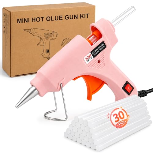 Mini Hot Glue Gun Kit with 30 Glue Sticks, 20W Fast Preheating Hot Glue Gun And Sticks Set for School Crafts, DIY Arts & Quick Home Repairs, Pink