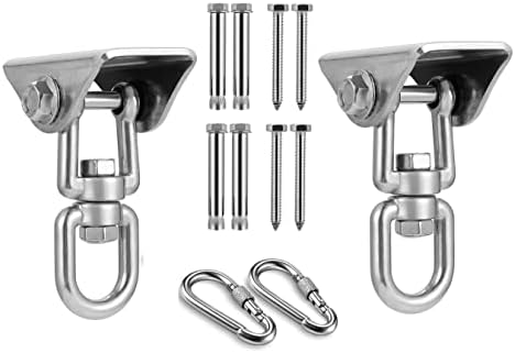 Heavy Duty Stainless Steel Hanging Kit Swing Hangers and Hammock Spring and Swing Swivel Spinner Kglobal Swivel Hook and Locking Snap Hooks for Wooden Sets，tire Swing Swivel, Seat Trapeze Yoga