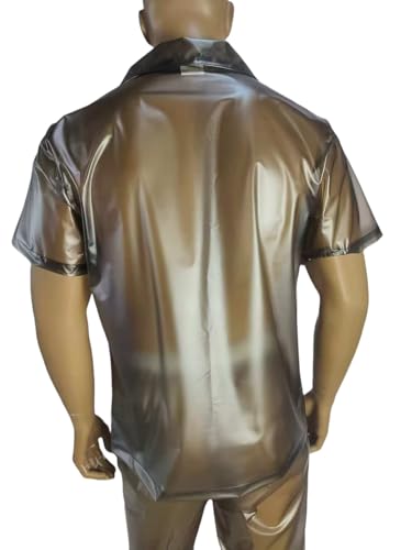 Men's Transparent PVC Polo Shirt, Metallic Finish, Regular Fit, Short Sleeve, Snap Button Closure, Party Wear4