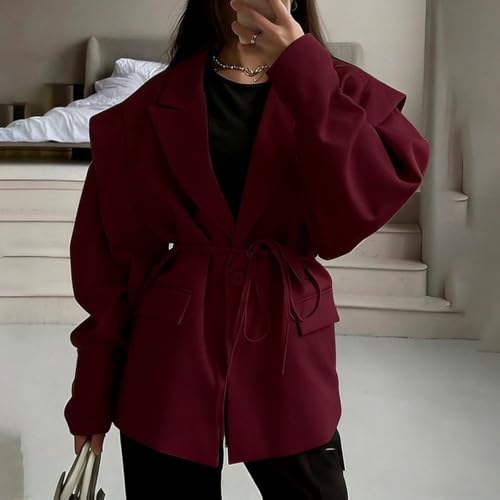 Veste à lacets col en V femme manteau ample polyester léger