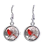 Pretty Red Cardinal Perched Winter Holiday Gifts Handmade Round Resin Dangling Earrings Jewelry 18mm