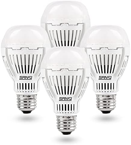 SANSI 100W Equivalent A19 LED Light Bulbs, 22-Year Lifetime 4 Pack 1600 Lumens 3000K Soft White Light Bulb with Ceramic Technology, Non-Dimmable, Efficient and Safe 13W Energy Saving for Home Upgrades