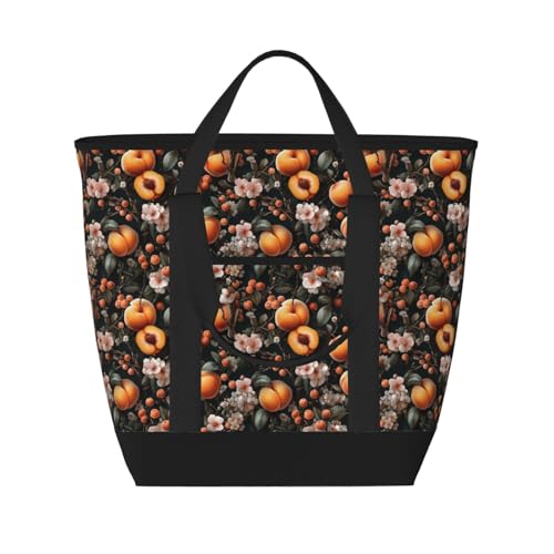 Grand sac isotherme doux au motif fleurs de pêche pour pique-nique et marché