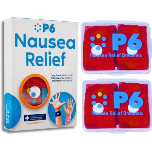 Image of P6 Motion Sickness Bands for Adults Wristbands for Anti Nausea Sea Cruise Travel Car Pregnancy Morning Sickness All-Natural Non Drowsy Relief Acupressure Treatment (2 Pack, Red - Red)