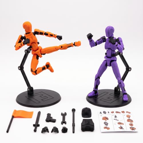 طقم 2 مجسم أكشن مفصلي Dummy 13 مطبوع 3D مع 2 ستاند عرض وإكسسوارات كاملة ودليل تجميع - 13.3 سم - ديكور مكتب وهدية للكبار