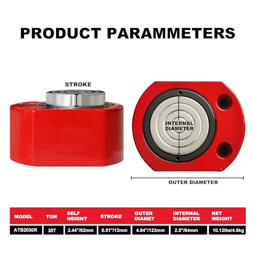 Image of Big RED Hydraulic Ram, Single-Acting Mini Jack, 2.44 inch Stroke, 30 Ton | for Shipbuilding, Bridge, Construction, Precision Machinery, Small Spaces