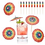 Rainbow Umbrella Drink Picks 100 PCS 4 Inch Drink Umbrellas Cocktail Picks for Summer Hawaiian Tiki Lgbt Pride Day Party Decorations Umbrella Toothpicks for Drinks Cupcake Toppers Party Supplies