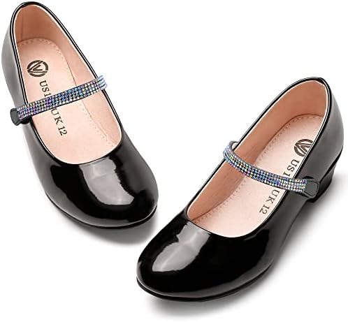 MIXIN Girls Mary Jane Dress Shoes - Princess Ballerina Flats Low Heels for School Party Wedding, Back to School Shoes for Girls, Shiny Black 13