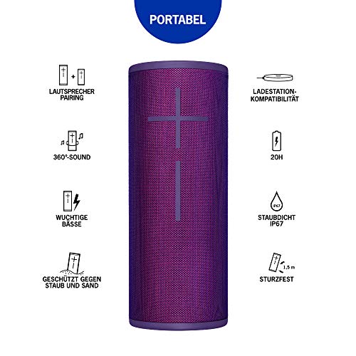 Ultimate-Ears-Megaboom-3-Tragbarer-Bluetooth-Lautsprecher-360-Sound-Satter-Bass-Wasserdicht-Staubresistent-Sturzfest-One-Touch-Musiksteuerung-20-Stunden-Akkulaufzeit-Violett