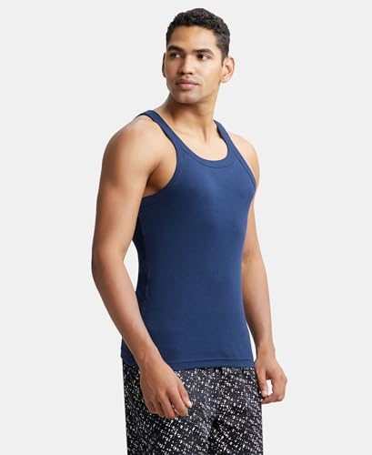 Image of Jockey US26 Men Super Combed Cotton Rib Square Neck Gym Vest - White