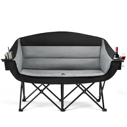 apollo walker Oversized Double Camping Chair for 2 Person - Extra Wide & Heavy Duty 600lbs Camp Couch with Dual Cup Holder & Carry Bag, Camping Loveseat for Outdoor, Lawn, Beach, Park