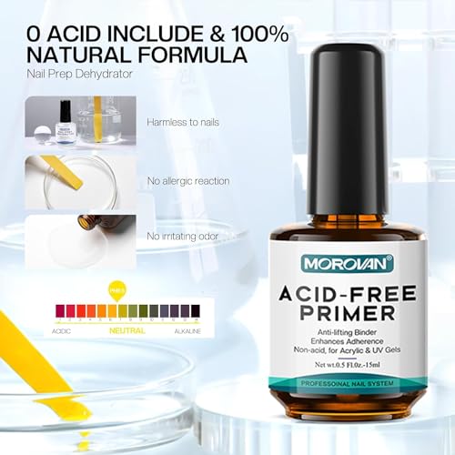 Morovan Nail Prep Dehydrator and Primer: Professional Natural Acid-Free Primer & Dehydrate Gel Nail Polish Protein Bonding Fast Air Dry for UV Poly Gel Polish Acrylic Powder 15ml - Image 6