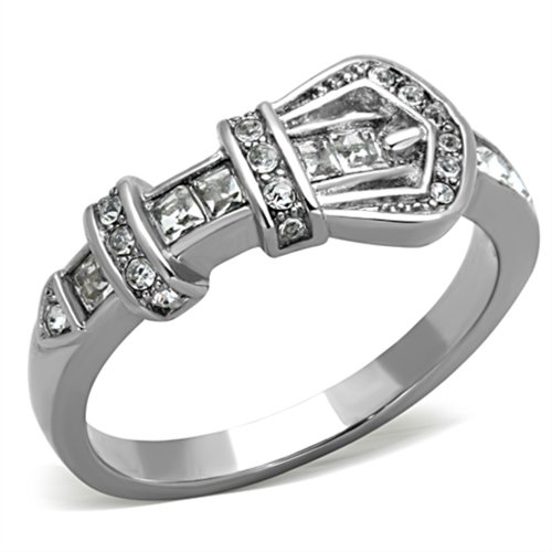 Eternal Sparkles Clear Simulated Crystal Belt Buckle Fashion Ring Stainless