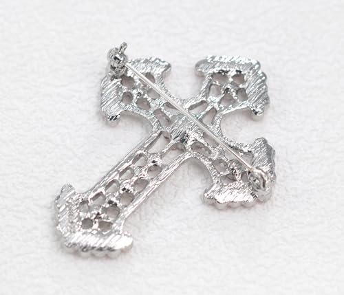Image of Gyn&Joy Sparkle Crystal Rhinestones Holy Cross Brooch Pin Jewelry For Women Men