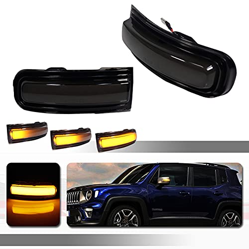 Tonsya Full Amber Led Lamps Smoked Lens kit Compatible With 2015 2016 2017 2018 2019 2020 2021 2022 Jeep Renegade Replace OEM Front Bumper Sequential LED Side Mirror Turn Signal Lights 2 Pcs