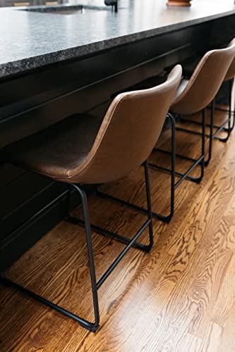 Signature Design By Ashley Centiar 24" Counter Height Modern Bucket Barstool Set Of 2,Faux Leather, Brown #TOP3