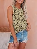 Cuptacc Tank Top damski na lato, okrągły dekolt, nadruk bez rękawów, luźny, wzór w cętki, M
