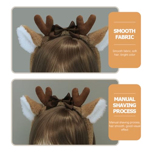 minkissy Deer Ear Headband Christmas BoBo Antlers Headband Plush Reindeer Bow Christmas Hat Cosplay Deer Hair Accessories Hairband Cosplay Christmas Party for Boy Girls - Image 3