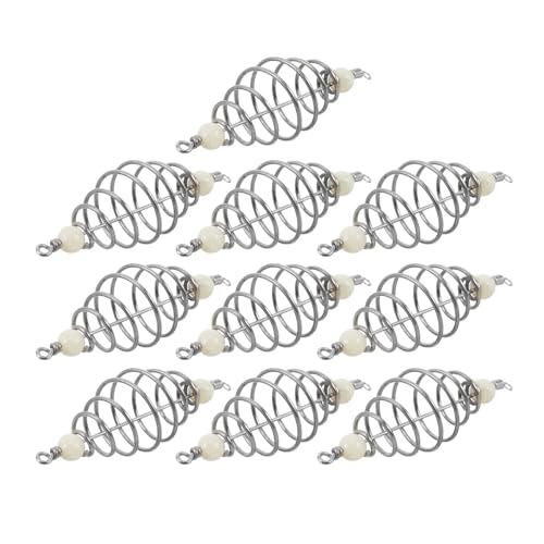 Zovloer 50Pcs Spring Bait Holder Stainless Steel Fishing Cage Holder Compact Bait Basket for Carp Coarse Fishing Feeder Basket For Luring Catfishes
