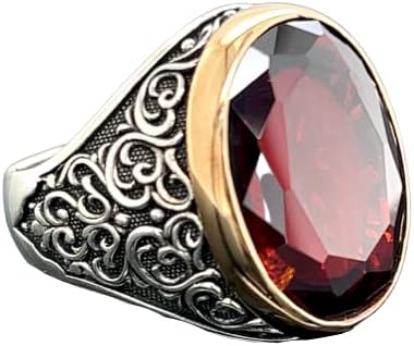 Natural Ruby Stone Ring, Man Handmade Ruby Ring, Red Stone Ring, Engraved Silver Ring, Ottoman Style Ring, 925k Sterling Silver Ring