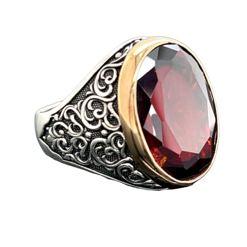 Natural Ruby Stone Ring, Man Handmade Ruby Ring, Red Stone Ring, Engraved Silver Ring, Ottoman Style Ring, 925K Sterling Silver Ring #TOP25