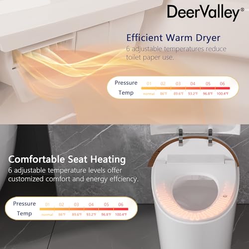 DeerValley Smart Toilet with Bidet Built In, Tankless Toilet with Heated Bidet Seat, Auto Flush, Warm Water & Dryer, Deodorization, and Remote Control