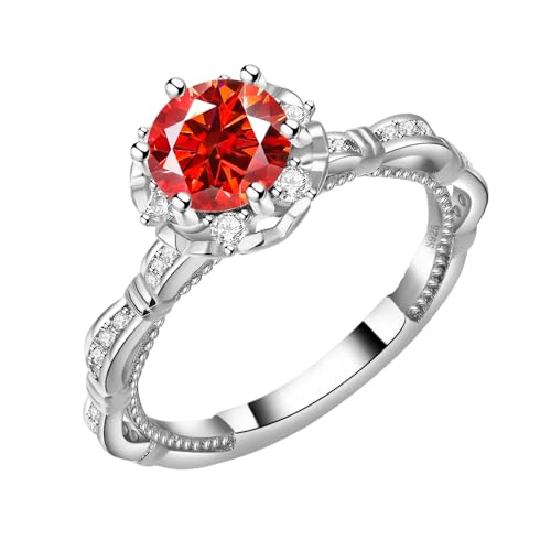 1.0ct Red Moissanite Ring for Women - Anniversary Engagement Jewelry 18K White Gold Plated S925 Silver Eternal Rings Gifts